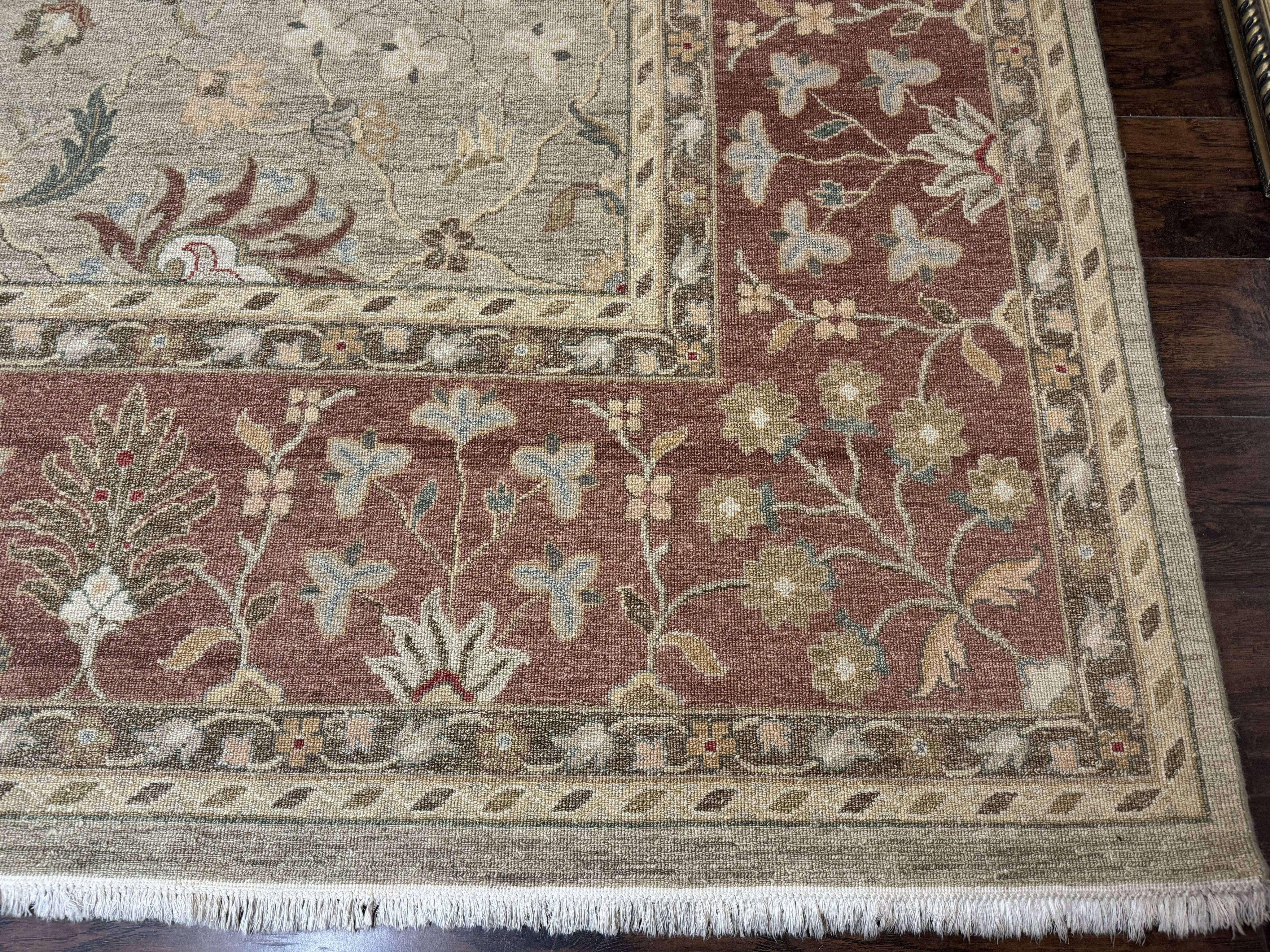 Large Turkish Soumak Rug 10x14, Flatweave Dhurrie, Handmade, Light Green and Salmon