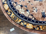 Antique Round Chinese Wool Rug 8x8, Chinese Peking Carpet, Asian Oriental Carpet 8 x 8 ft, Chinese Art Deco Rug, Nichols Rug