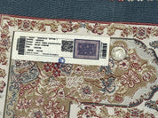 Turkish Silk Hunting Design Rug 4x6, Dark Steel Blue & Ivory, Bamboo Silk, New