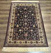 Sino Persian Rug 4x6, Navy Blue and Cream, Floral Allover Oriental Carpet