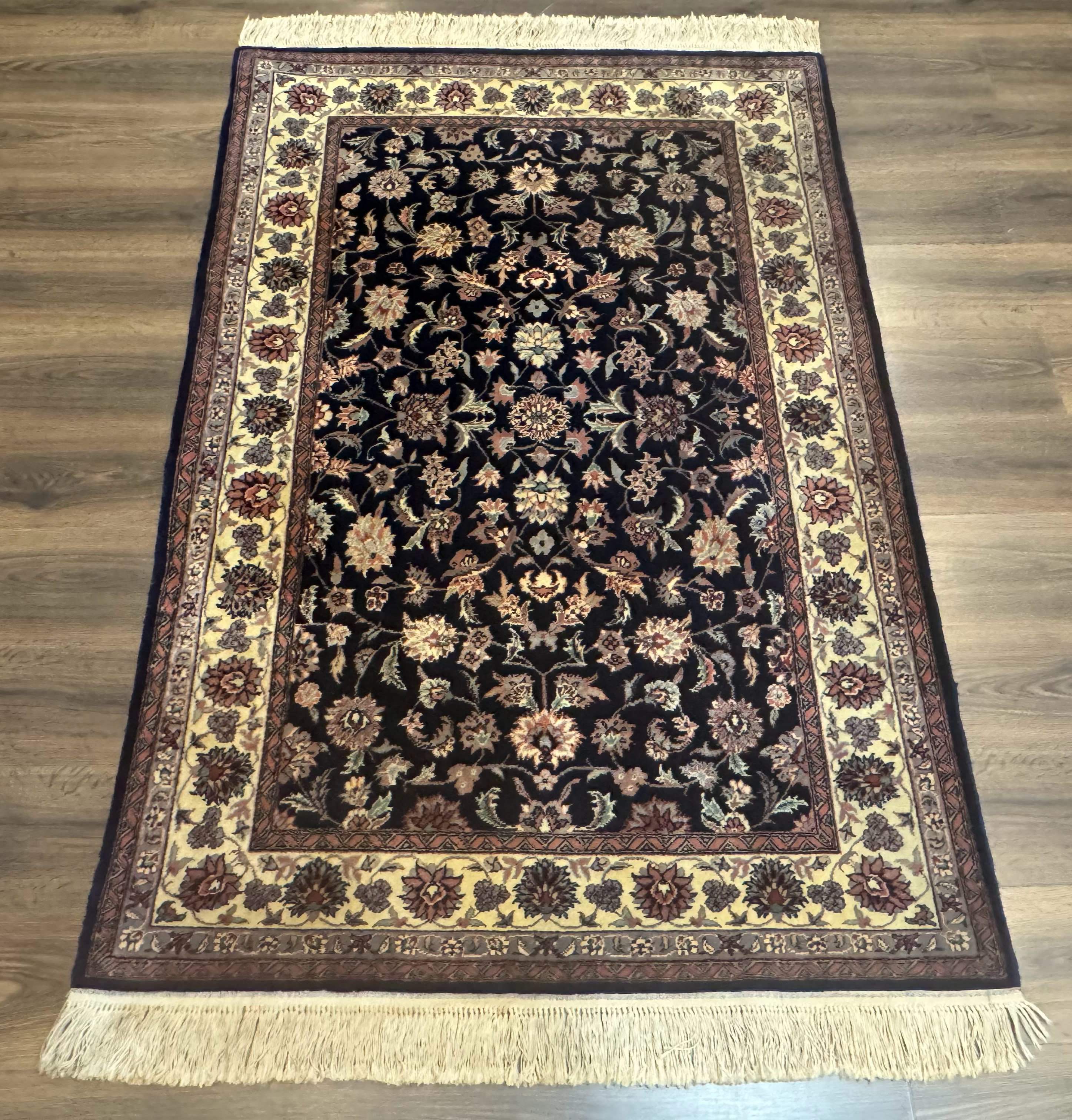 Sino Persian Rug 4x6, Navy Blue and Cream, Floral Allover Oriental Carpet