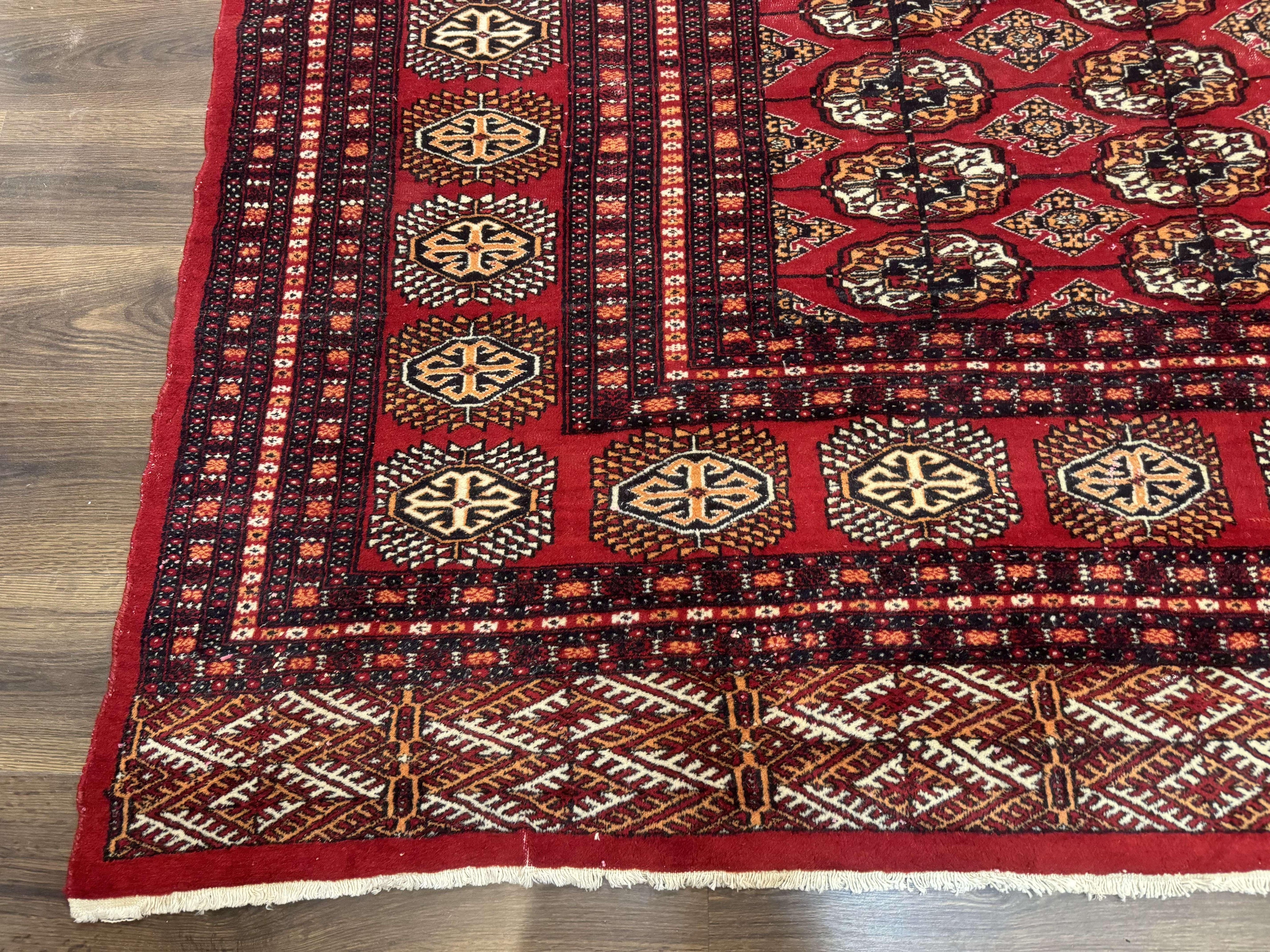 Bokhara Rug 9x12, Red Turkoman Rug, Pakistani Rug, Tribal Carpet, Wool Rug, Red Rug