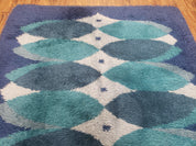 Blue Rya Rug, 1960s Mid-Century Modern Danish Shag Rug 4'6" x 6'7", Ege Rya, Abstract