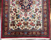 Wonderful Persian Qum Runner Rug 2.8 x 10 ft, Floral Medallions with Bird Motifs, Hand Knotted Wool Fine Oriental 10ft Hallway Runner, Cream Red