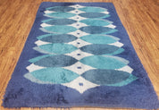 Blue Rya Rug, 1960s Mid-Century Modern Danish Shag Rug 4'6" x 6'7", Ege Rya, Abstract