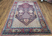 Antique Persian Tehran Rug 5x8, Midnight Blue and Red, Hand-Knotted, Wool