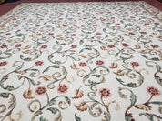 Needlepoint Rug 9x12, European Aubusson Design, Floral Allover Garden Pattern, New Needlepoint Area Rug, Ivory Rug, Hand Woven, Flatweave