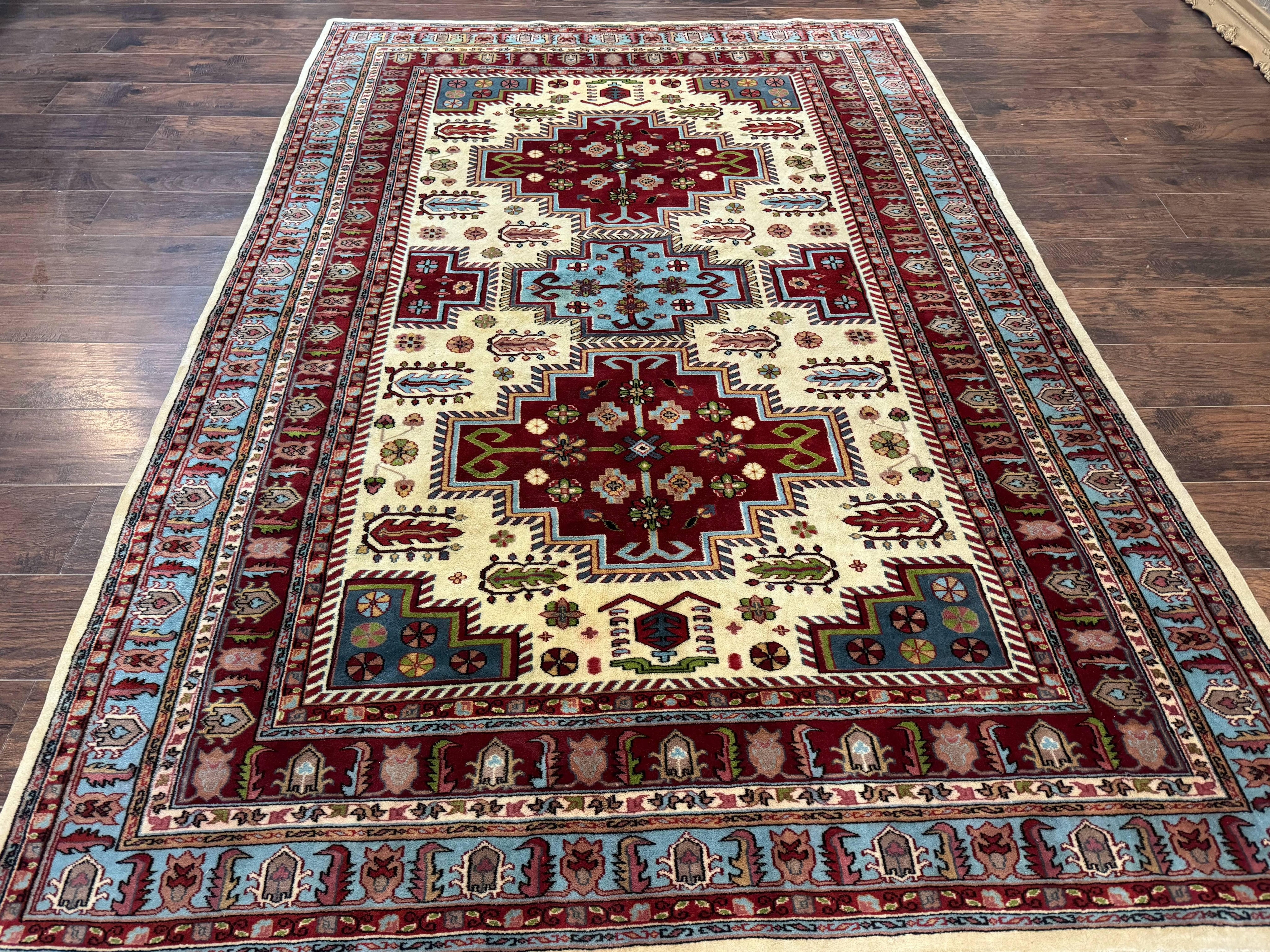 Turkish Kazak Rug 6x9, Geometric Medallions