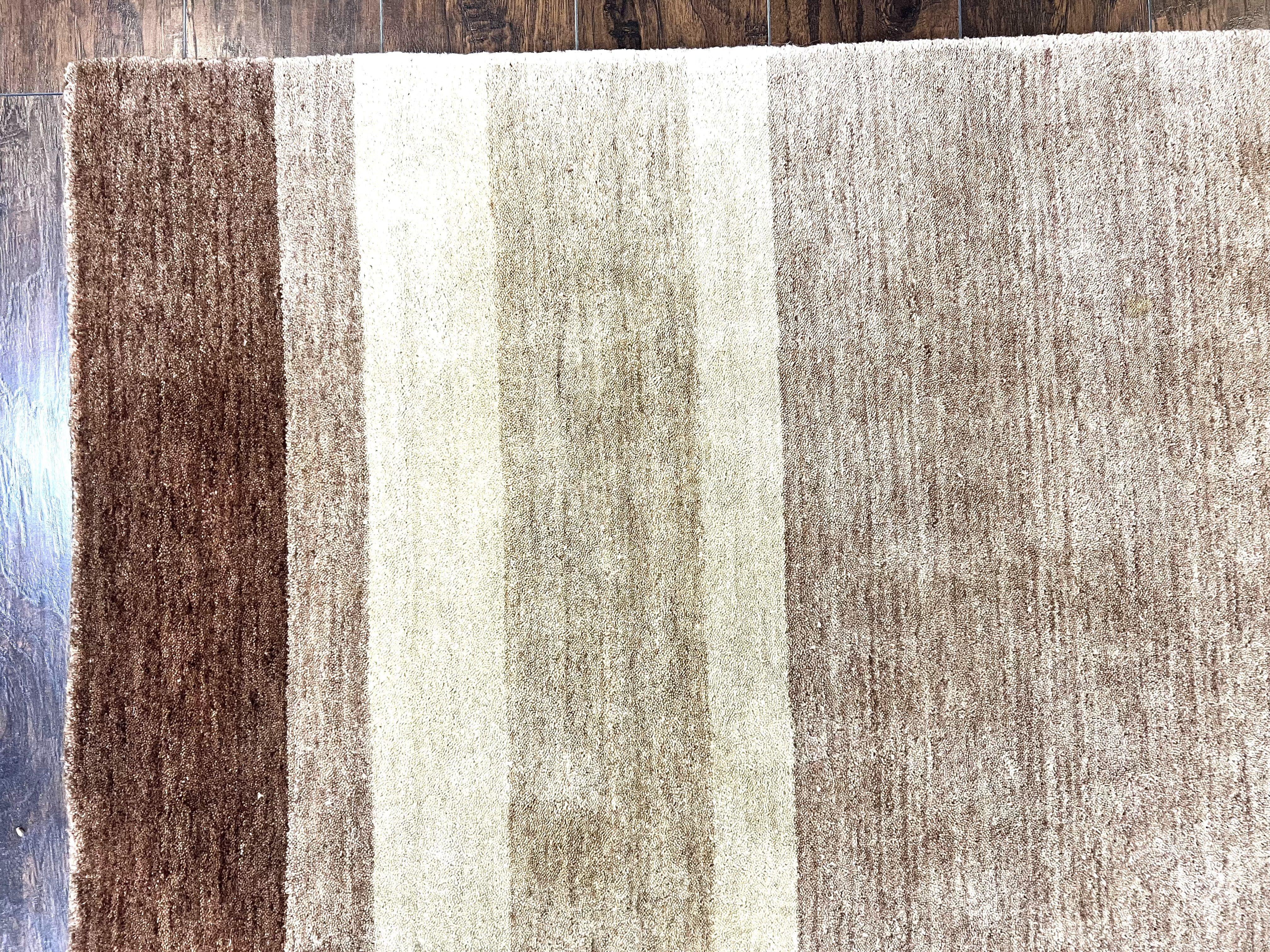 Indo Gabbeh Rug 5x8, Contemporary Wool Stripped Modern Area Rug, Hand Knotted Medium Sized Carpet