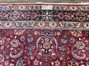 Signed Persian Mashad Rug 8x10, Wool Oriental Carpet, Semi Antique Rug, Hand Knotted, Traditional, Red, Floral Allover,