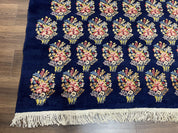 Persian Rug 9x12, Authentic Hand Knotted Carpet, Repeated Floral Motif Garden of Eden, Navy Blue Wool Rug 9 x 12, Semi Antique Kirman Rug