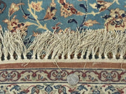 Light Blue Persian Isfahan Rug 5x8, Floral Medallion, Wool on Silk Foundation, Very Fine 530 KPSI, Handmade Carpet