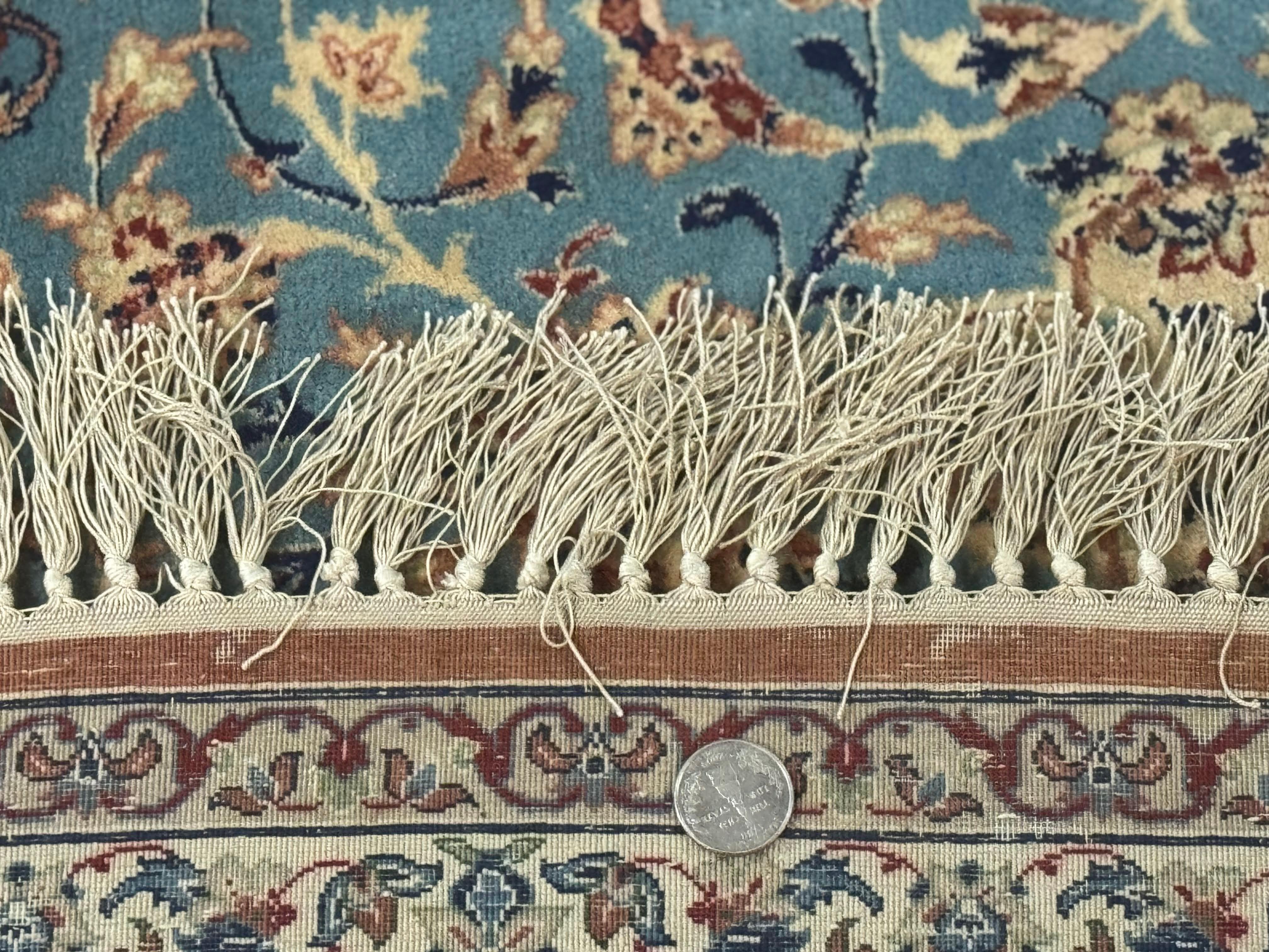 Light Blue Persian Isfahan Rug 5x8, Floral Medallion, Wool on Silk Foundation, Very Fine 530 KPSI, Handmade Carpet