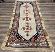 Rare Persian Sarab Tribal Runner Rug 4 x 10, Antique, Geometric Medallions, Camel Hair Runner