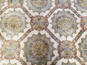 Indo Sultanabad Area Rug 8 x 9.5, Wool Hand-Knotted Ivory Green Teal Decorative Rug, Floral Panel Carpet, Indian Rug, 8 x 10 Bedroom Rug