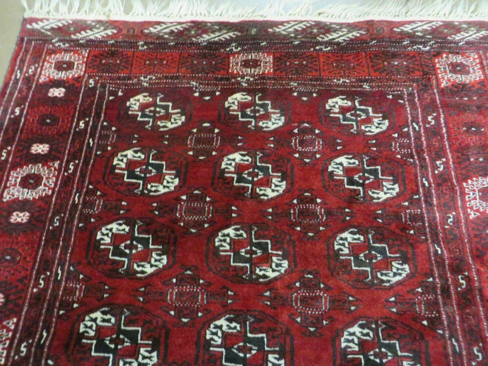 4' 5" X 5' 7" Semi Antique Handmade Afghan Yamud Turkoman Bokhara Wool Rug