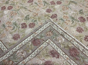 Aubusson Rug 9x12, Pink Beige Light Mauve, Handmade Allover Floral Roses, Wool Flatweave Carpet 9 x 12 ft, European French Design, Elegant