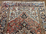 Antique Persian Heriz Rug 6x8, Geometric Medallion, 1920s Oriental Carpet, Handmade Wool Rug