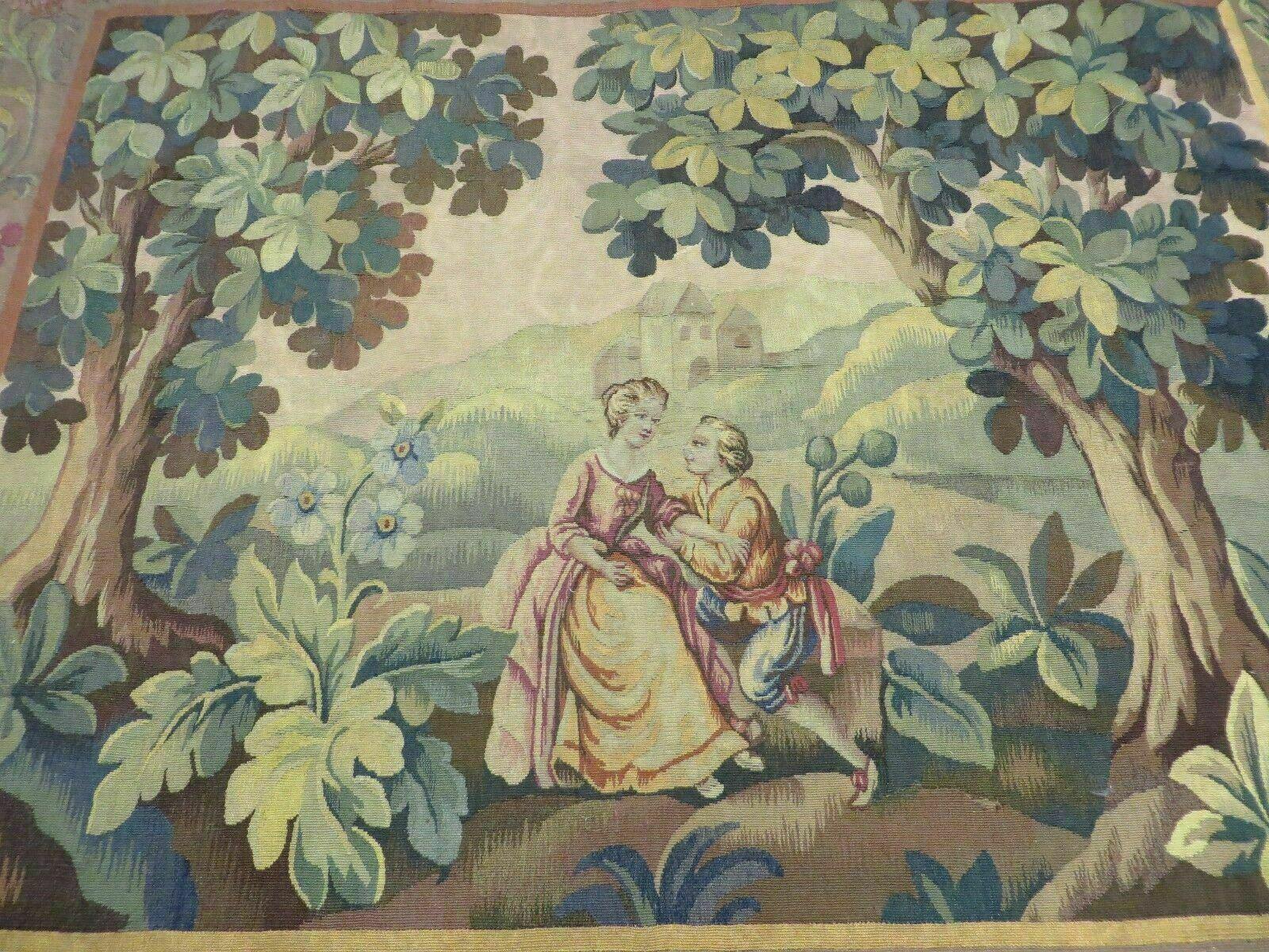 Antique French Tapestry 5x6 French Handmade Aubusson Nature One Of A Kind Rare