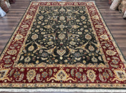 Pak Persian Mahal Rug 9x12, Allover Floral Pakistani Oriental Carpet 9 x 12, Wool Hand Knotted Area Rug, Dark Slate Gray-Black and Maroon