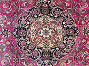 Persian Rug 10x13, Wool Hand Knotted Antique Kashmar Carpet, Raspberry Red & Navy Blue, Floral Medallion, Traditional Oriental Rug 10 x 13