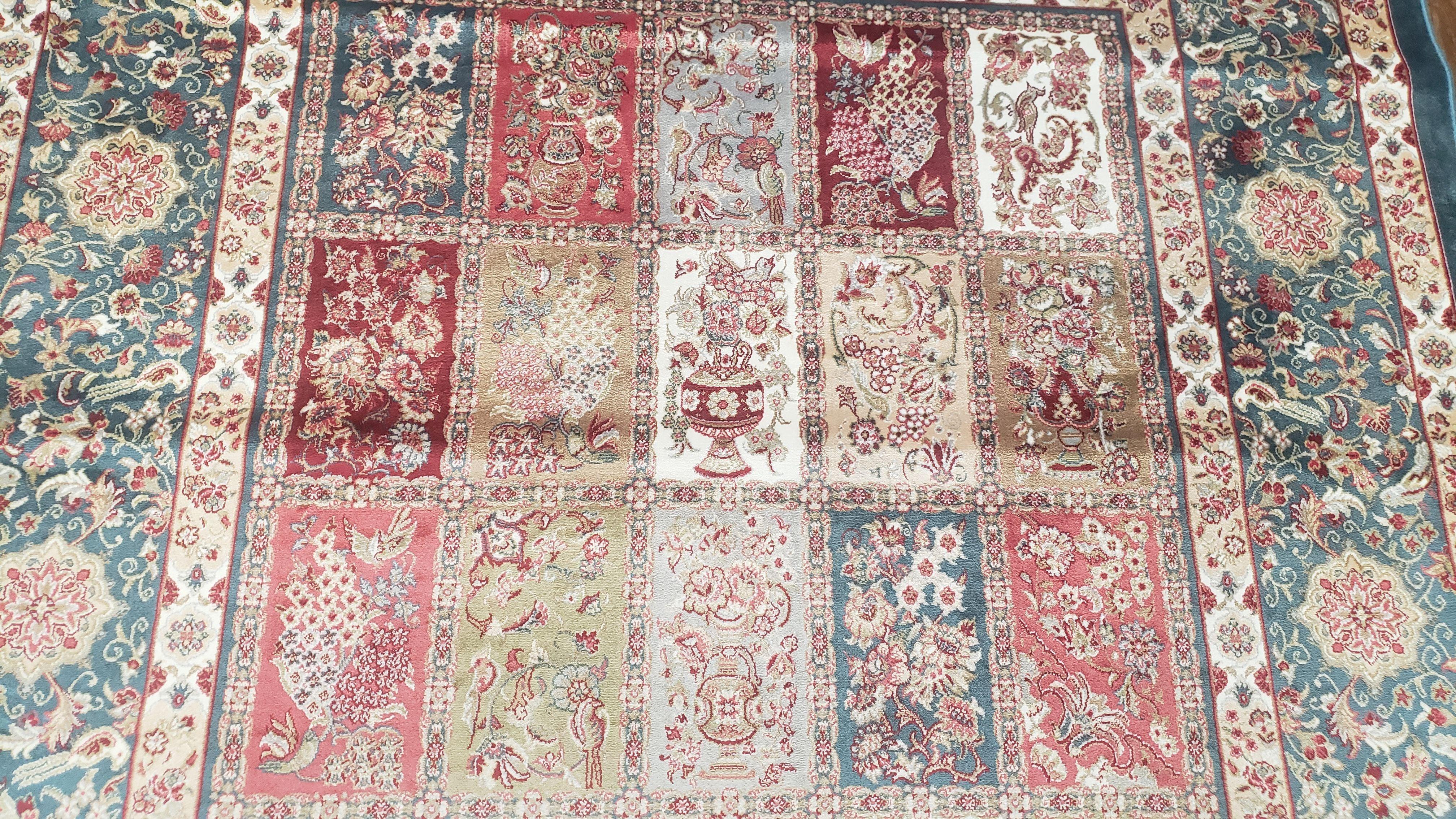 Silk Carpet 4x6 Blue, Panel Design, Four Seasons Pattern, Super Fine & Soft, Bamboo Silk, 4 x 6 Oriental Area Rug, High Quality, New Rug