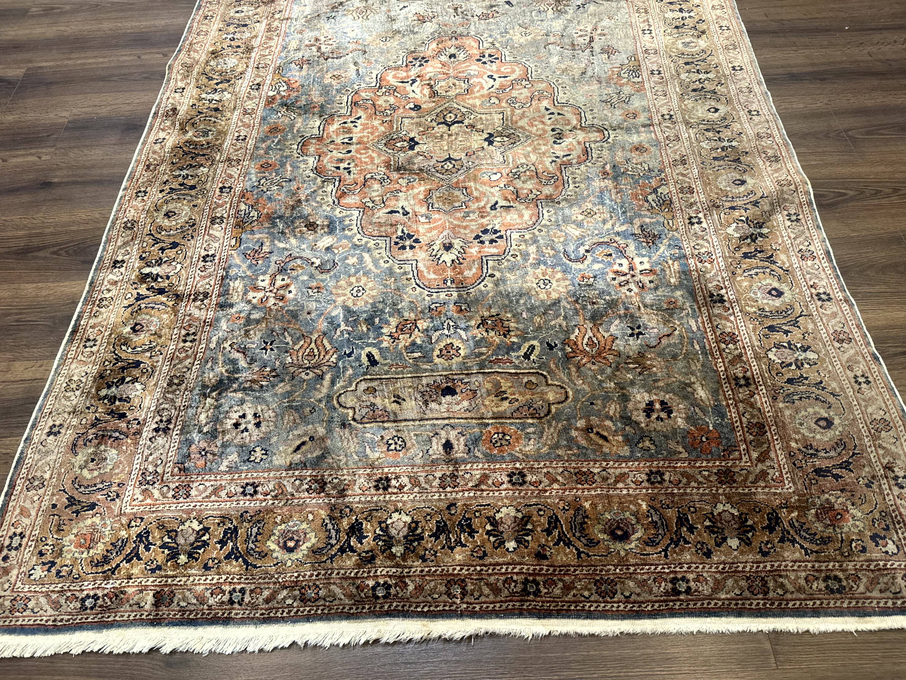 Silk Turkish Kayseri Rug 5x7, Light Blue