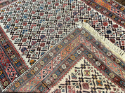 Antique Caucasian Rug 4x5, Hand Knotted Handmade Shirvan Oriental Carpet, Ivory Red Rug Allover Pattern, Rare Wool Rug, Tribal Geometric Rug