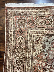 Antique Persian Tabriz Rug 10x12, Wool Hand Knotted Oriental Carpet, Beige Light Red, Floral Medallion