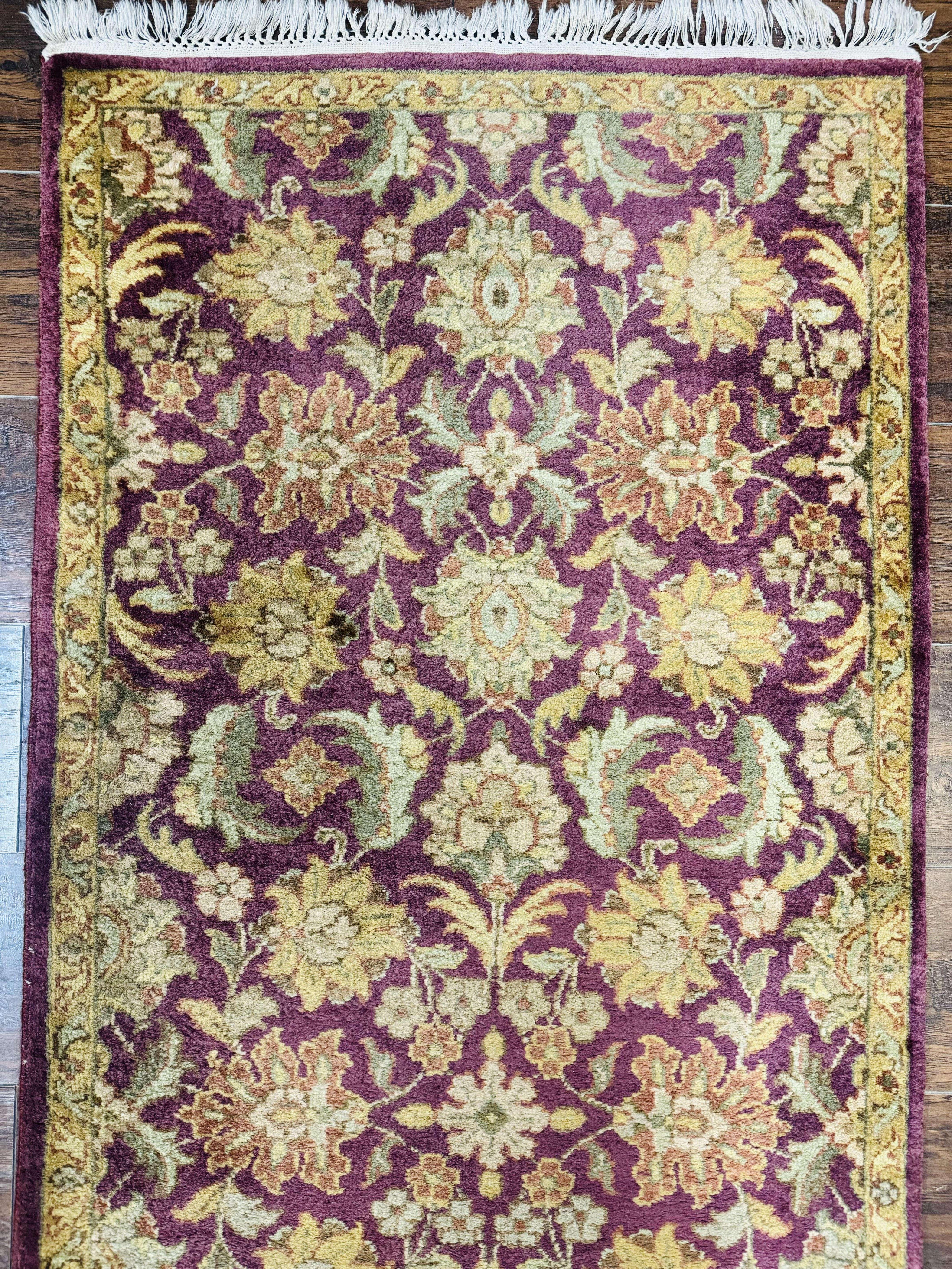 Indian Agra Runner Rug 2.6 x 17.5, Long Runner Rug for Hallway, Floral Handmade