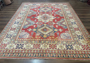 Turkish Kazak Rug 7.6 x 9.5, Geometric Medallions, Caucasian Pattern