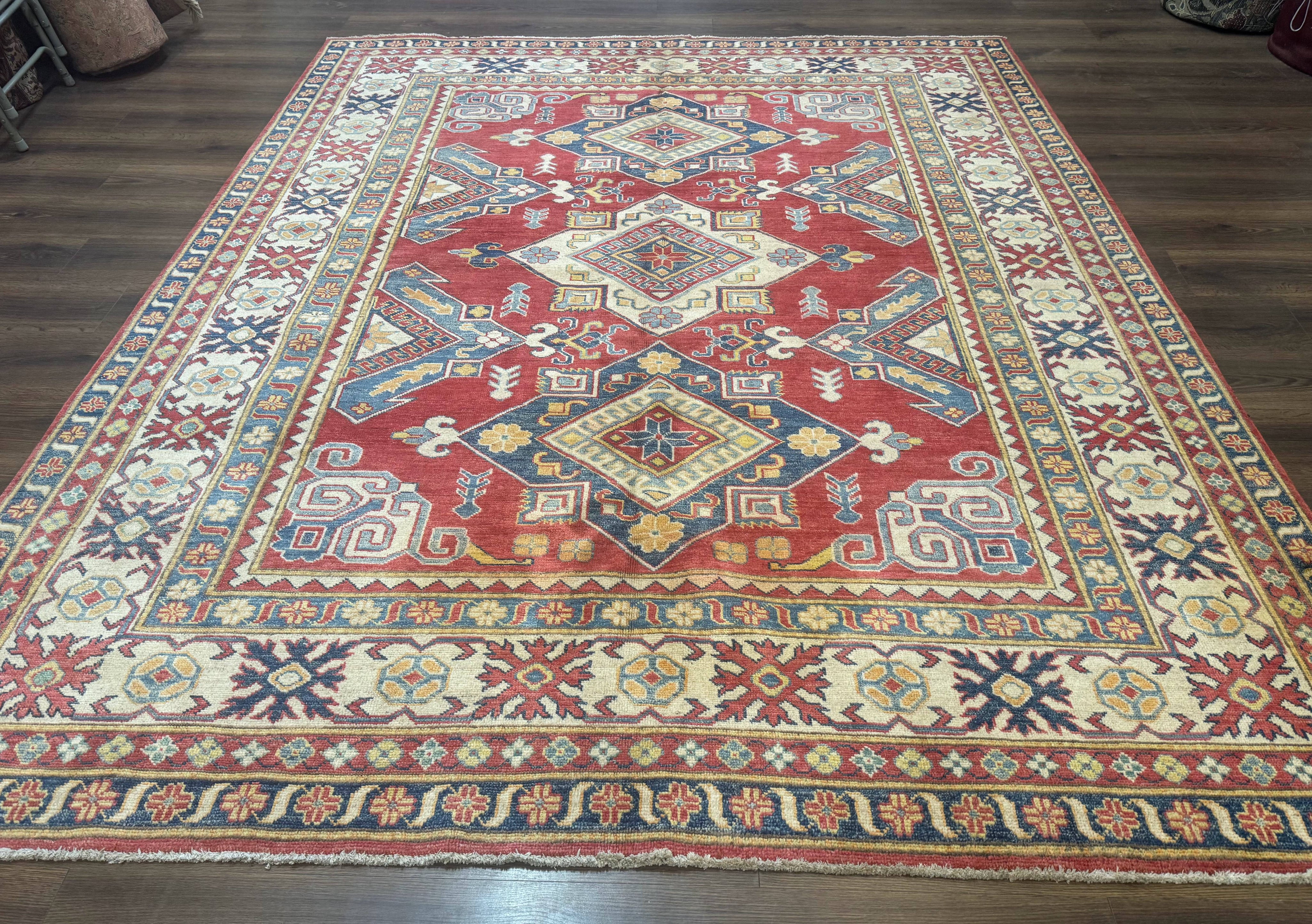 Turkish Kazak Rug 7.6 x 9.5, Geometric Medallions, Caucasian Pattern