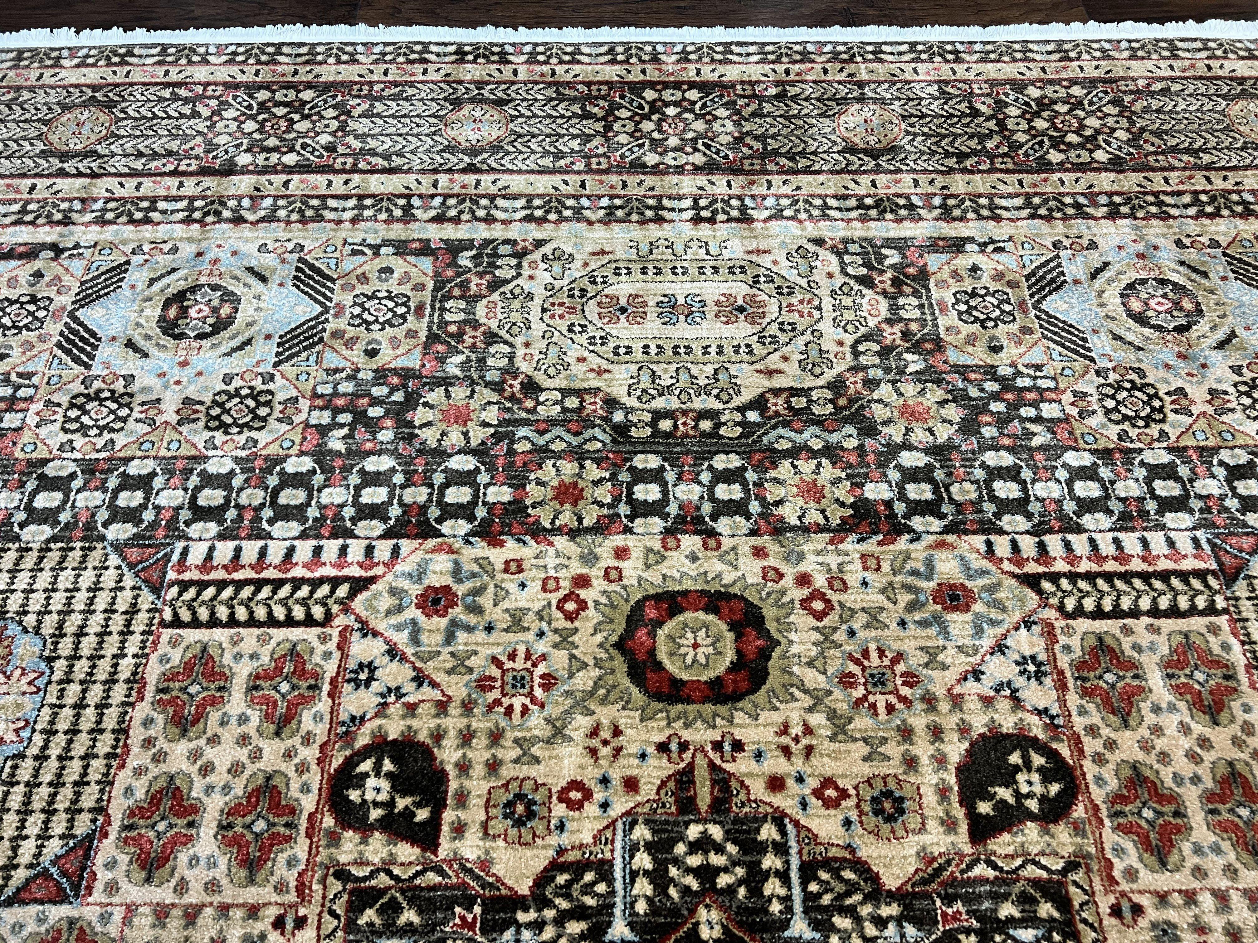 Room Sized Oriental Rug 10x11, Power Loomed Carpet, Tan Brown, Unique Loom