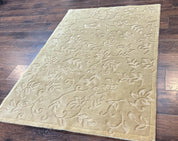Modern Tibetan Rug 3.7 x 5.5, Carved Floral Design, Wool and Silk Highlights