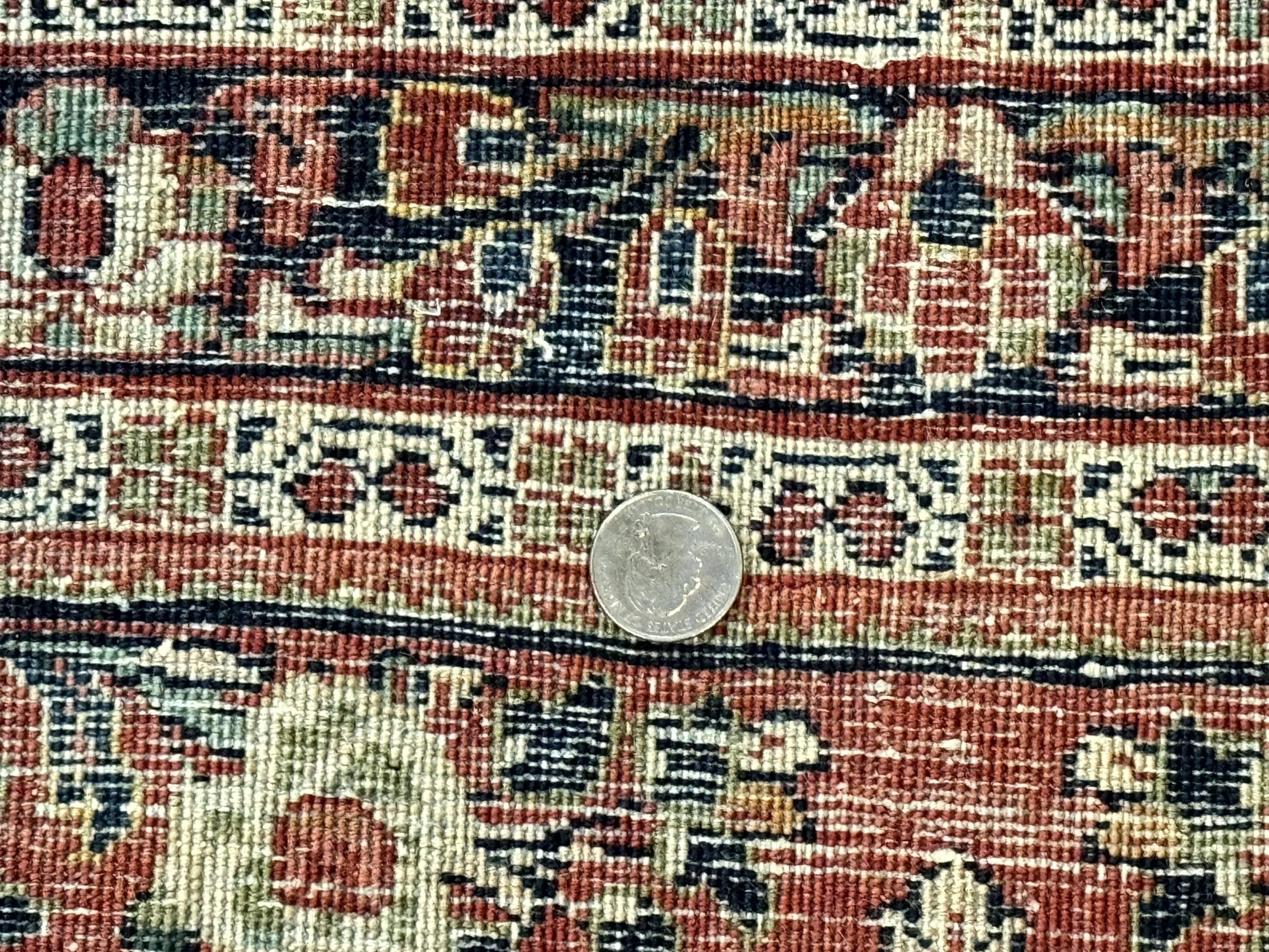 Red Persian Sarouk Rug 3 x 5.8, Antique Wool Carpet, 210 KPSI