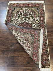 Fine Persian Tabriz Rug 3x5, Floral Medallion, 340 KPSI, Ivory Salmon