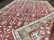 Indian Rug 10x14, Wool Hand Knotted Flatweave Carpet, Tree of Life, Red and Green