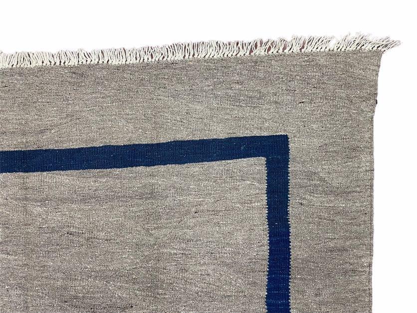 Geometric Turkish Kilim Rug 5' 7" x 7' 9", Flatweave Carpet, Minimal Design, Anatolian Carpet, Gray, Geometric, Dark Blue, Hand-Knotted, New