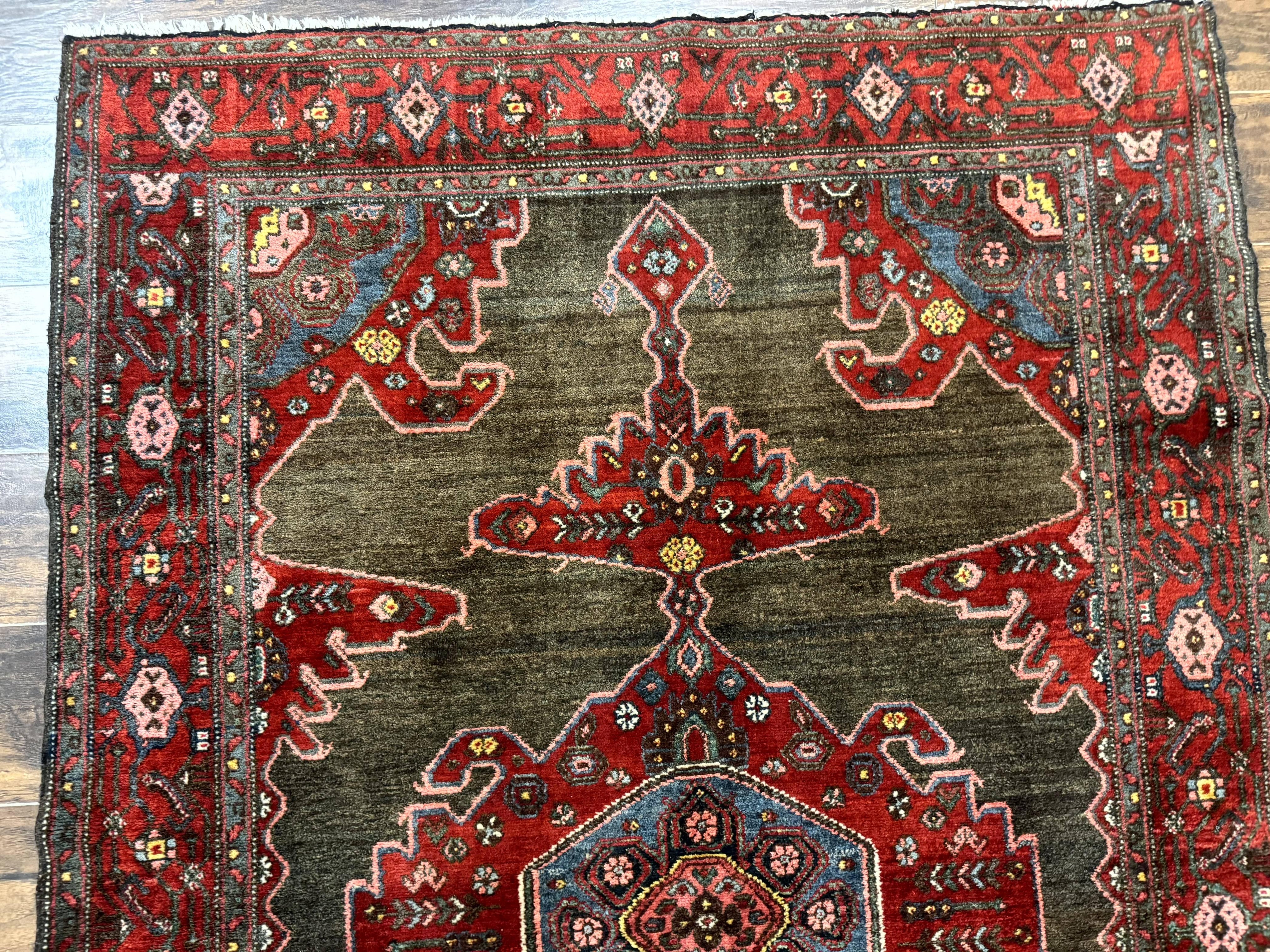 Antique Persian Tribal Rug 5x7, Geometric Wool Carpet, Kurdish Senneh Rug