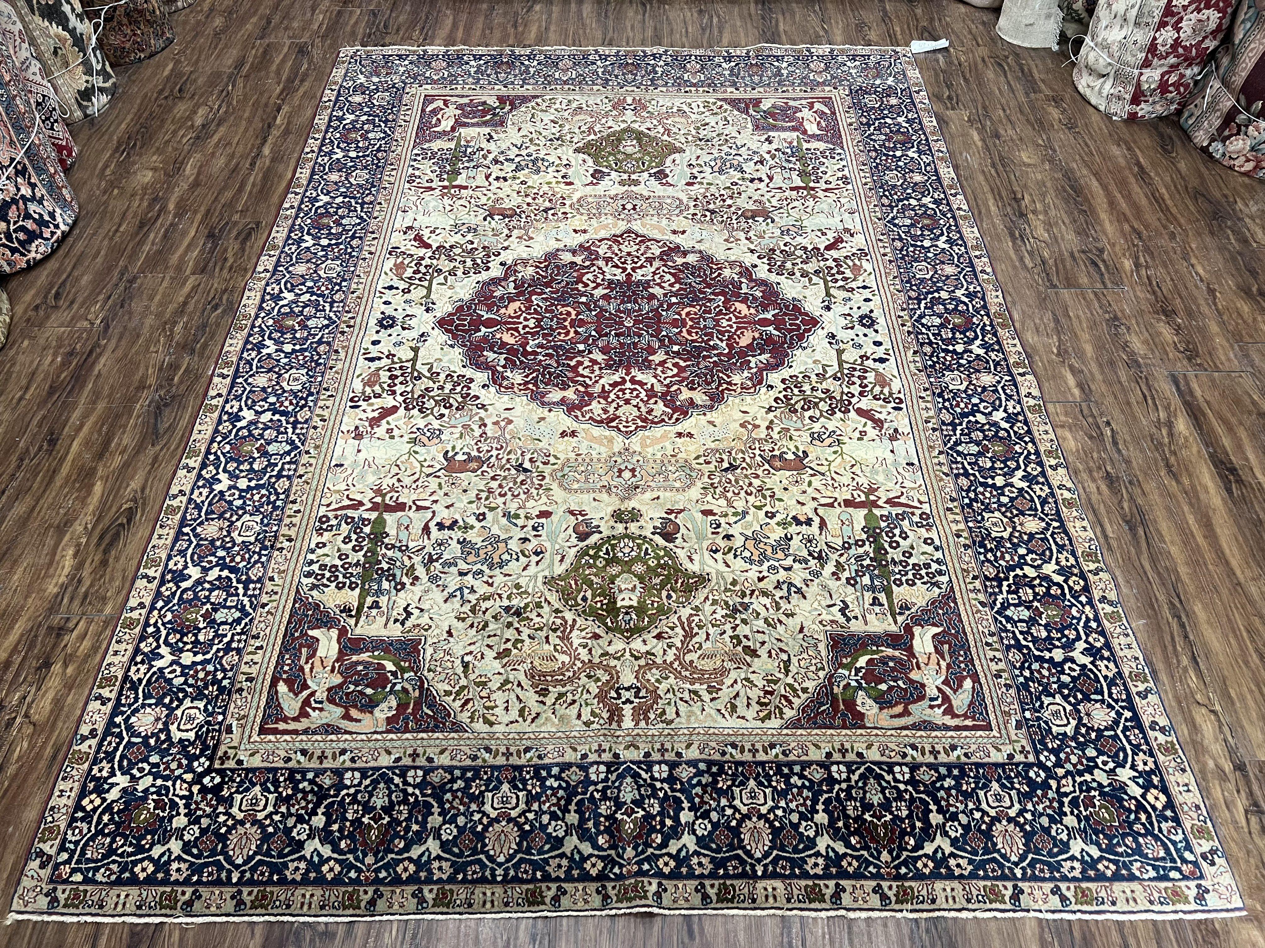 Rare Antique Indian Agra Rug, Early 20th Century Indian Carpet, Animal and Angel Motifs, Hunting Scene, Collectible Oriental Carpet, Wow