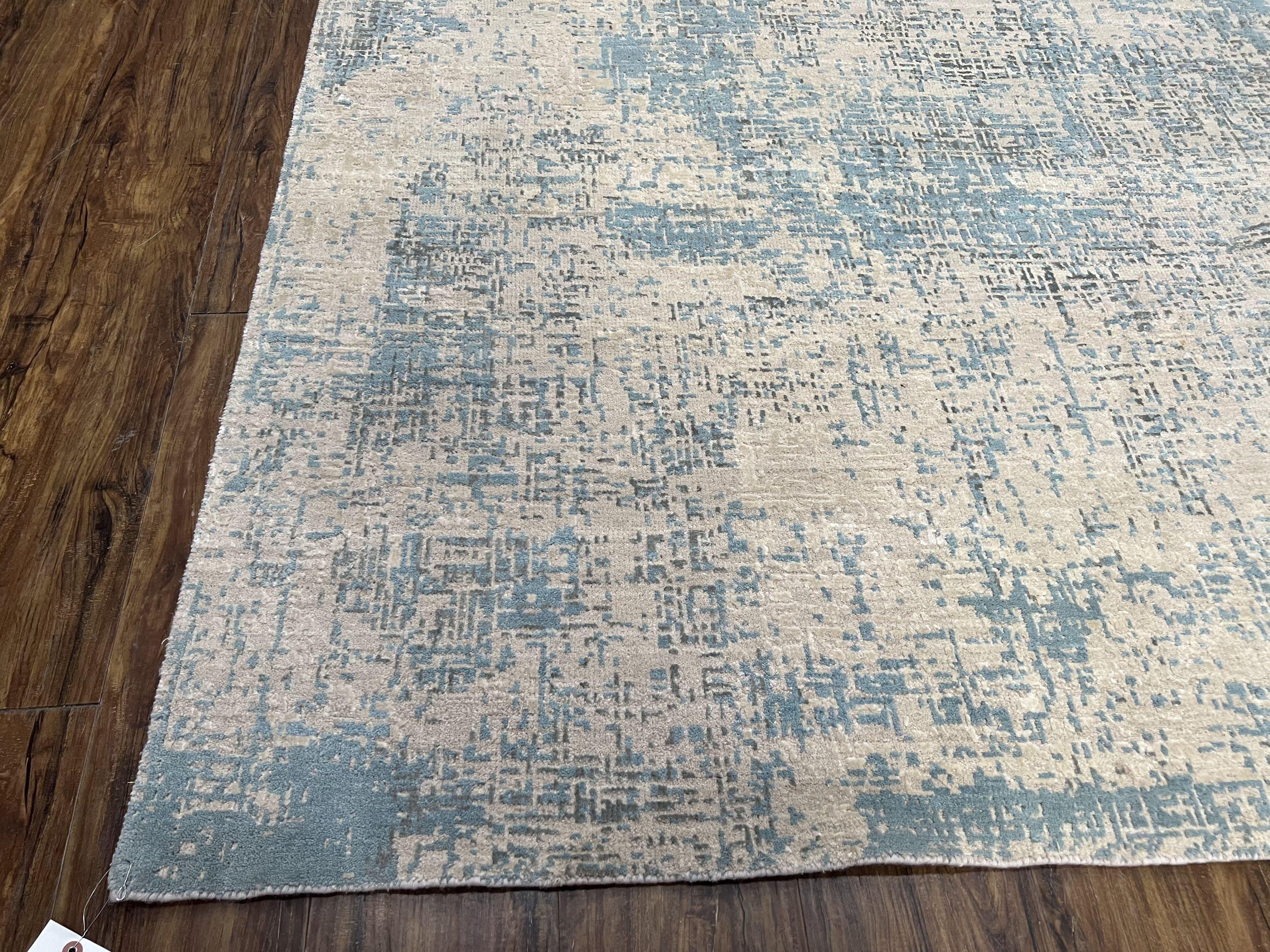 Modern Tibetan Rug 5x8 ft Light Blue and Gray Carpet, Contemporary Wool Rug, Handmade Nepali Rug, Raised Pattern, Tibet Area Rug, Nepal Rug