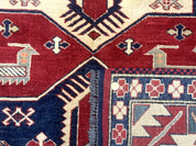 Turkish Kazak Rug 6x8, Caucasian Design, Geometric Medallions, Red Blue Beige