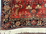 Antique Persian Farahan Sarouk Rug 3.6 x 5, Red, Floral, Traditional Rug, Fine 210 KPSI