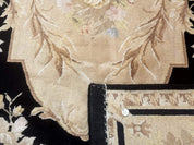 Chinese Aubusson Rug 6x9, Wool Pile, Black, Floral, Elegant