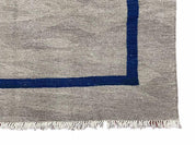 Geometric Turkish Kilim Rug 5' 7" x 7' 9", Flatweave Carpet, Minimal Design, Anatolian Carpet, Gray, Geometric, Dark Blue, Hand-Knotted, New