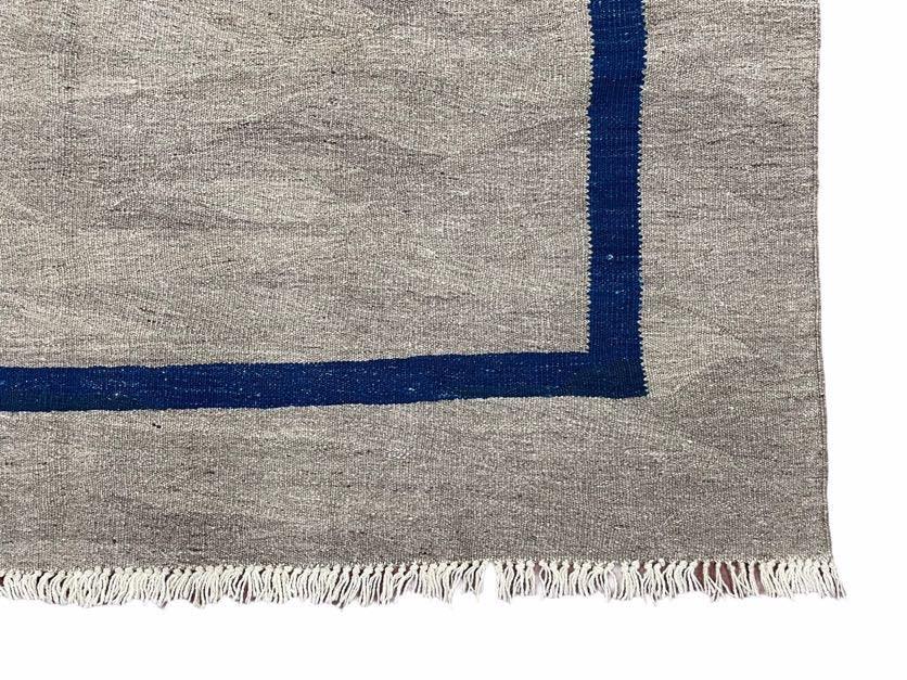Geometric Turkish Kilim Rug 5' 7" x 7' 9", Flatweave Carpet, Minimal Design, Anatolian Carpet, Gray, Geometric, Dark Blue, Hand-Knotted, New