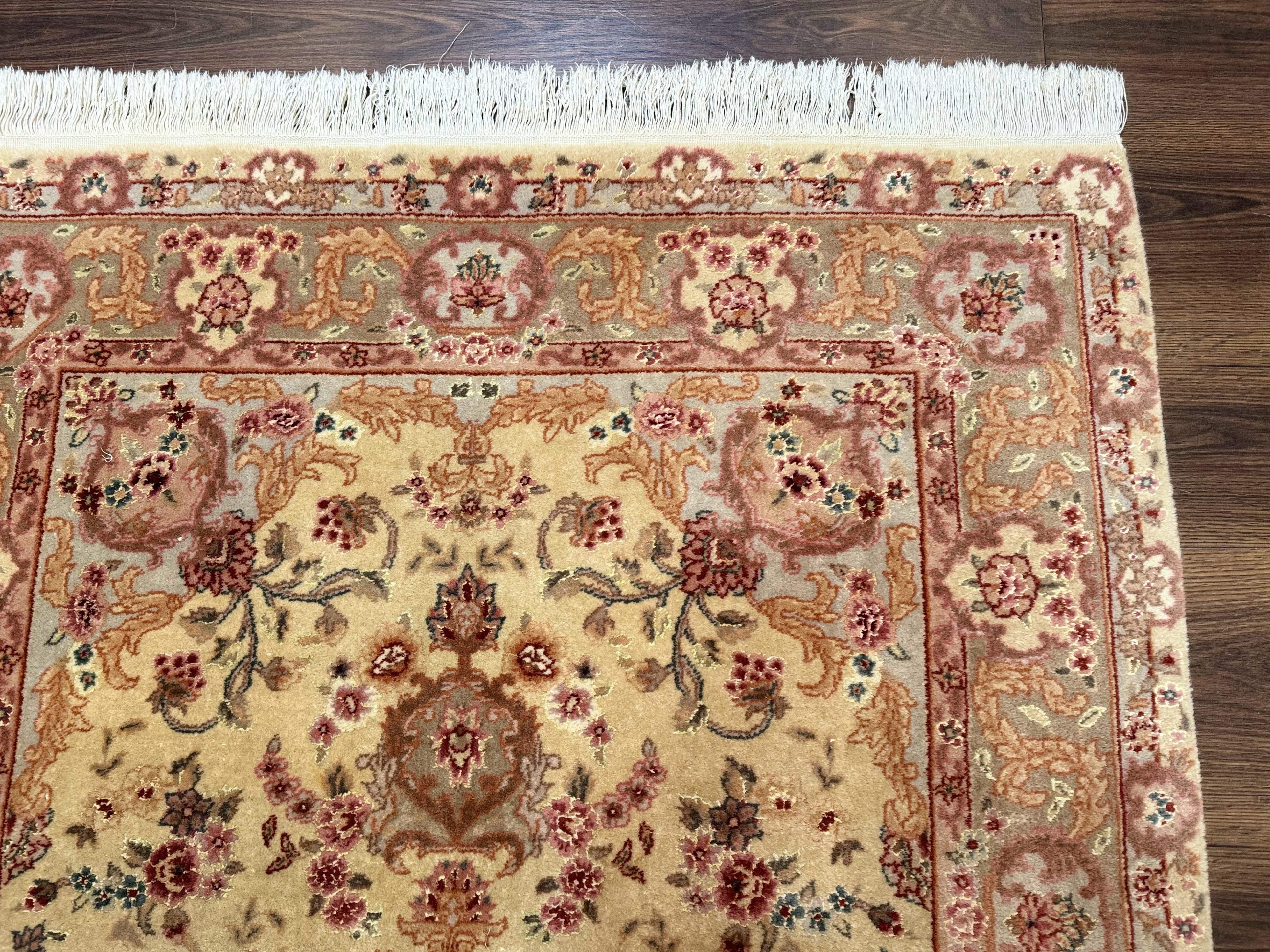 Sino Persian Rug 4x6, Wool and Silk Highlights, Fine 200 KPSI
