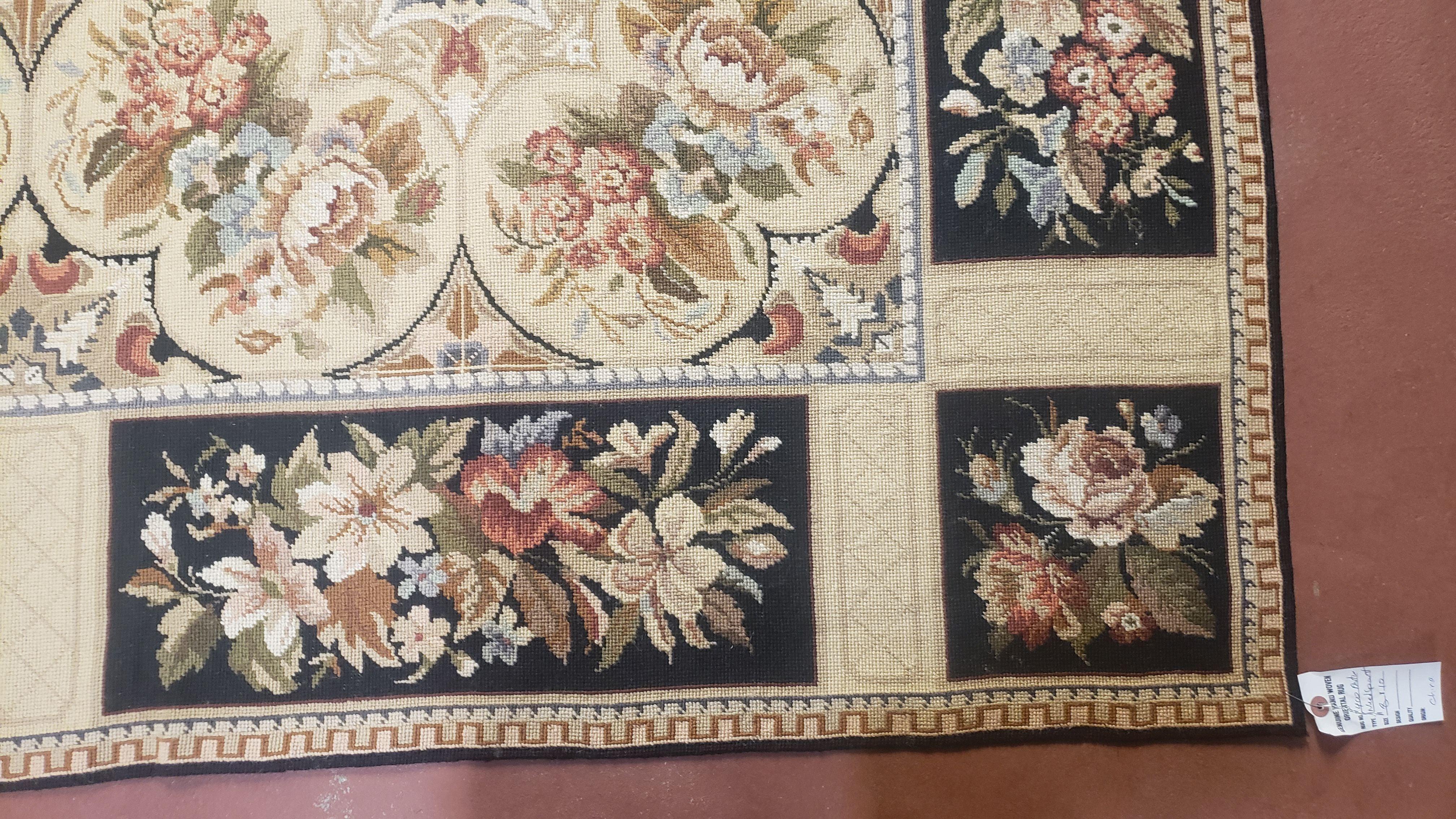 Needlepoint Rug 8x10ft Allover European Design Flowers 100% Wool Hand Knotted Aubusson Area Rug Brand New Flatweave Needle Point Carpet Chic