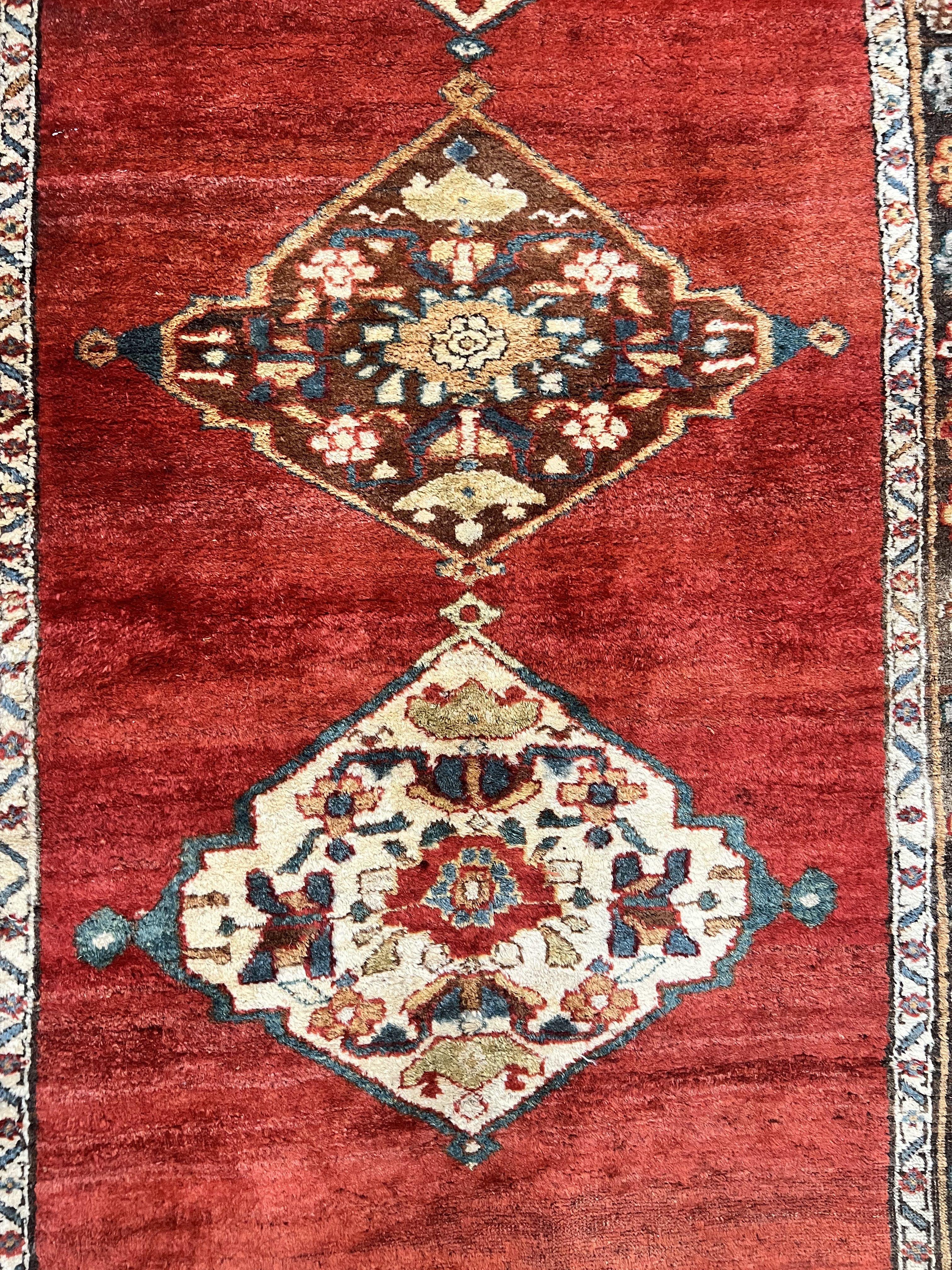Antique Persian Bidjar Rug 4x8, Triple Medallions, Handmade Oriental Carpet, 1920s Rug, Wool Rug, Red