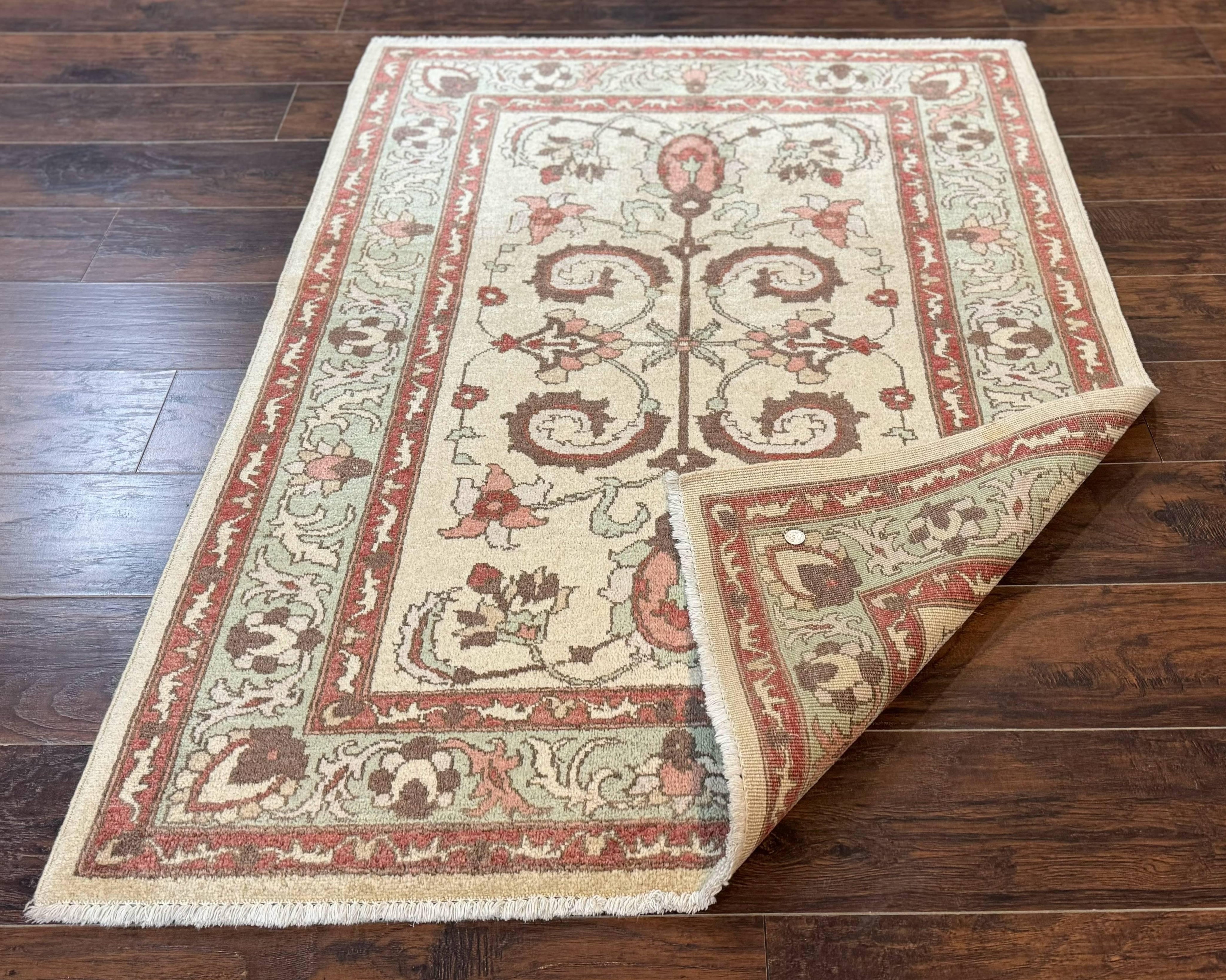 Indo Mahal Rug 4 x 5.6, Indian Handmade Wool Area Rug
